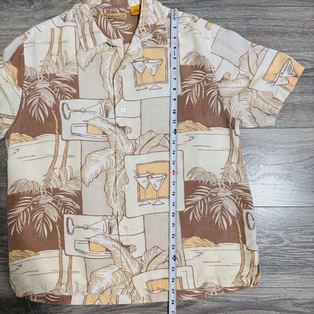 The Havanera Co. Men Linen Blend Short Sleeve Button Up Shirt Tropical Palms L - Picture 7 of 10